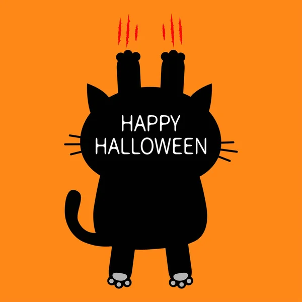 Buon Halloween Gatto Nero Del Fumetto Che Gratta Vista Posteriore — Vettoriale Stock