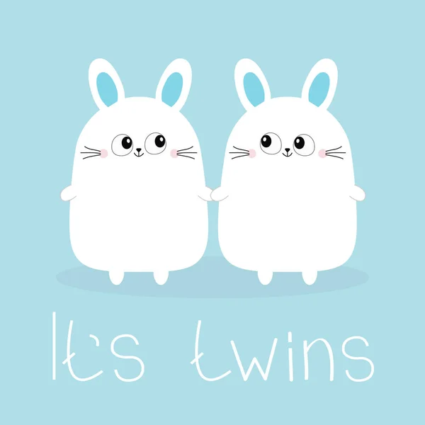 その双子 二人の少年 かわいい双子のウサギは 手を繋いでいるを設定します うさぎは頭カップル家族アイコンです かわいい漫画面白い笑顔文字を設定します 青色の背景色 分離されました フラットなデザイン ベクトル図 — ストックベクタ