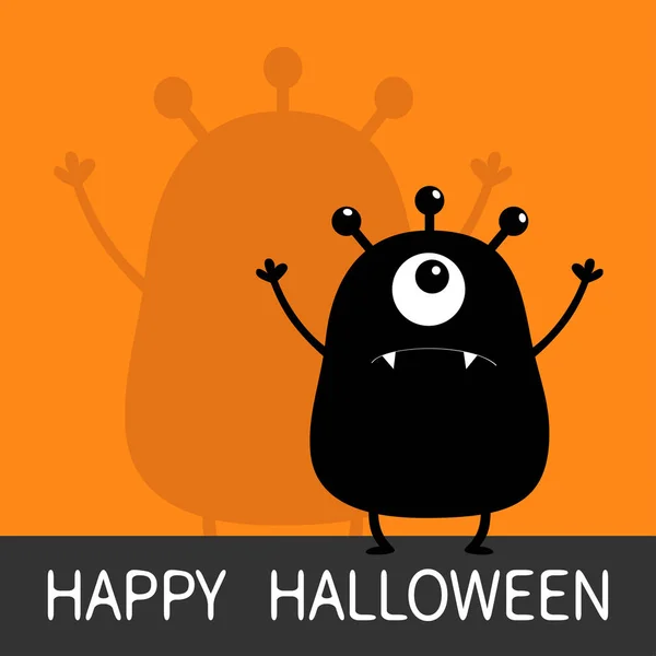 Feliz Halloween Monstruo Silueta Negra Mirando Hacia Arriba Sombra Pared — Vector de stock