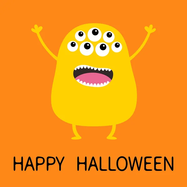 Happy Halloween Yellow Monster Silhouette Cute Cartoon Scary Funny Character — Stock Vector