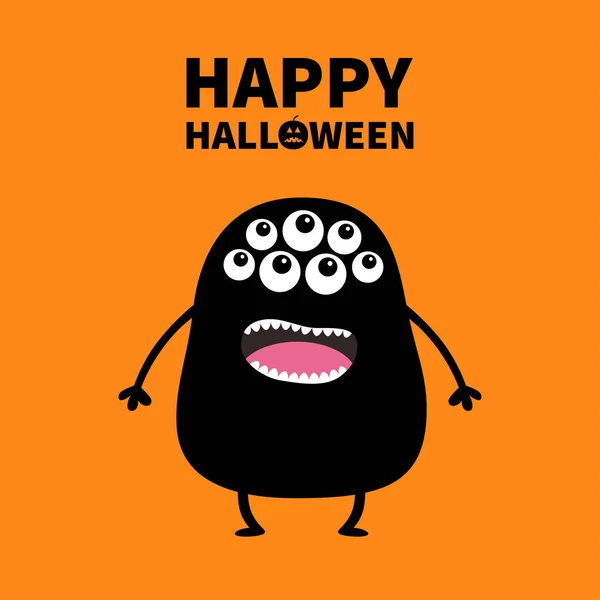 Happy Halloween Card Black Monster Silhouette Cute Cartoon Scary Funny — Stock Vector