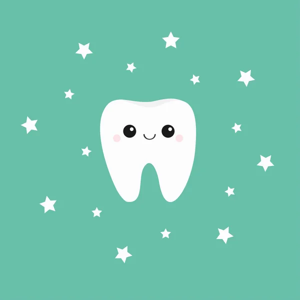Зубная Икона Улыбающееся Лицо Сияющие Звёзды Симпатичный Мультяшный Персонаж Гигиена — стоковый вектор