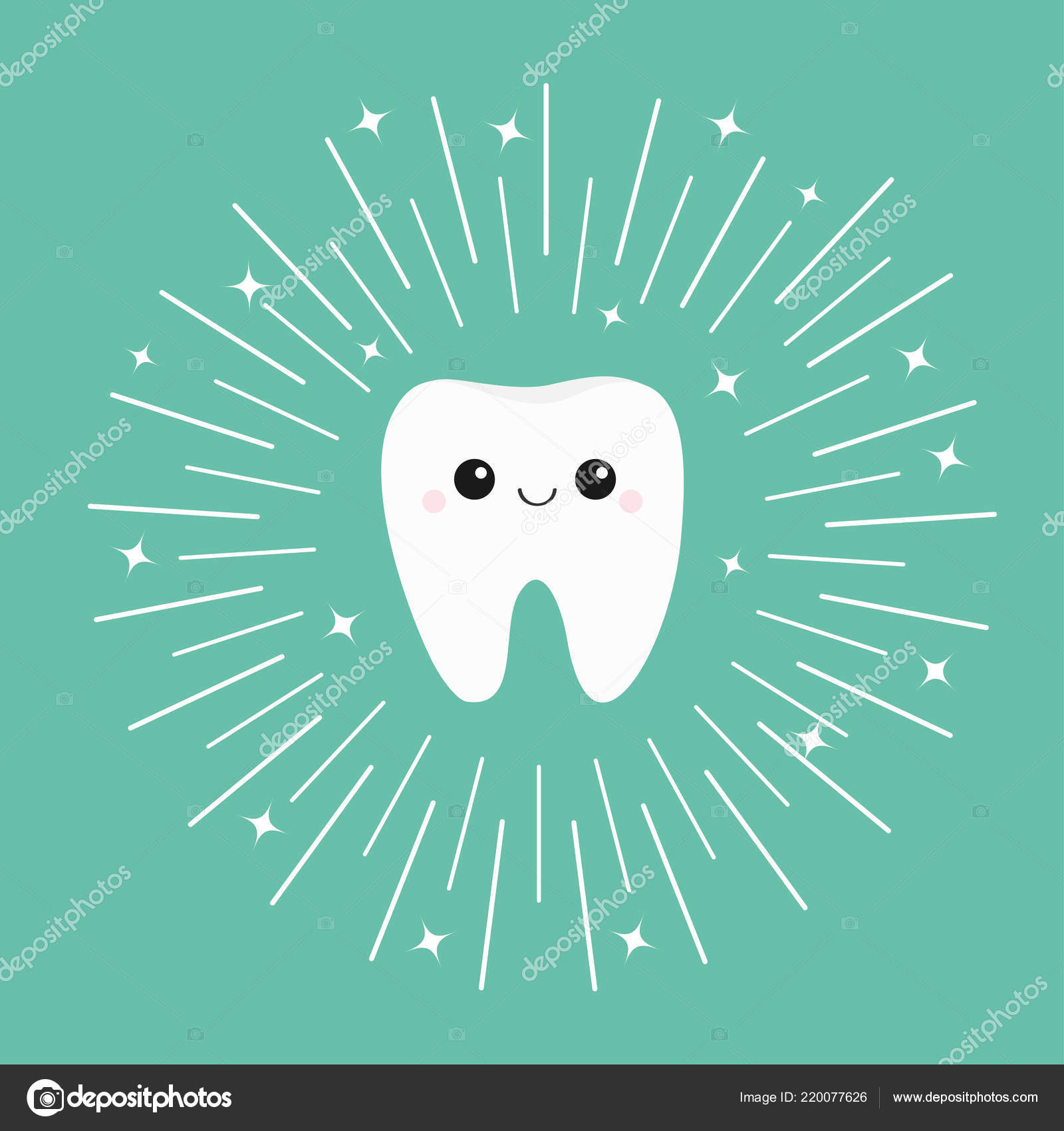 Icône Dent Blanche Saine Avec Visage Souriant Effet étoiles