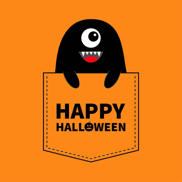 Fröhliches Halloween Schwarze Monster Silhouette Der Tasche Händchenhaltend Niedlichen Cartoon — Stockvektor