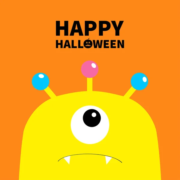Wesołego Halloween Potwór Straszny Twarz Głowa Ikona Jedno Oko Rogi — Wektor stockowy