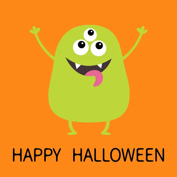 Veselý Halloween Zelené Monstrum Silueta Roztomilý Kreslený Strašidelný Legrační Charakter — Stockový vektor