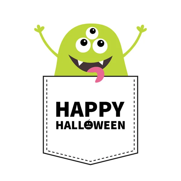 Happy Halloween Green Monster Silhouette Pocket Hands Cute Cartoon Scary — Stock Vector
