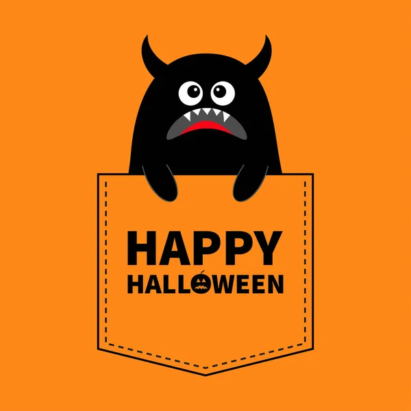 Feliz Halloween Silueta Monstruo Negro Bolsillo Tomados Mano Lindo Personaje — Archivo Imágenes Vectoriales