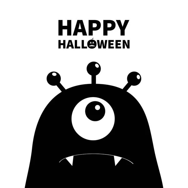 Glad Halloween Monster Huvud Silhuett Ena Ögat Tänder Fang Svart — Stock vektor