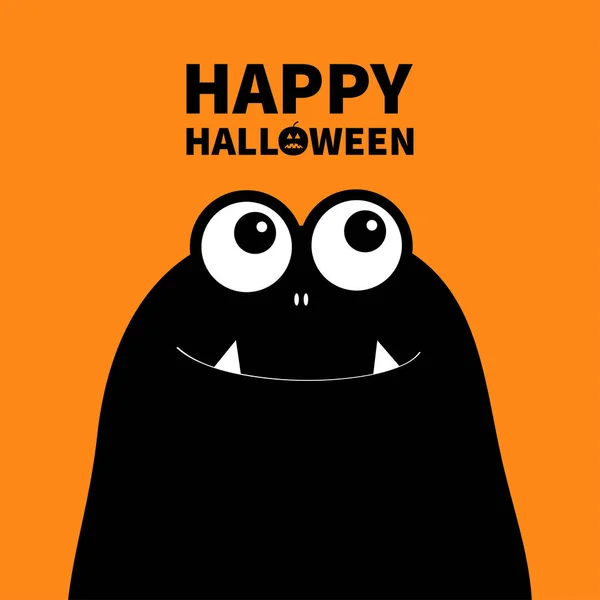 Wesołego Halloween Potwór Sylwetka Głowy Dwoje Oczu Zębów Fang Black — Wektor stockowy