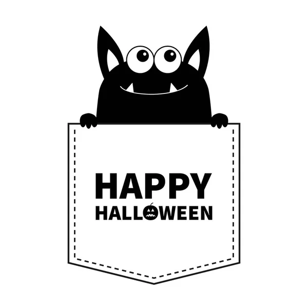 Happy Halloween Black Monster Silhouette Pocket Holding Paw Hands Cute — Stock Vector