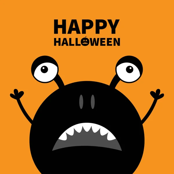 Happy Halloween Cute Black Silhouette Monster Face Icon Cartoon Colorful — Stock Vector