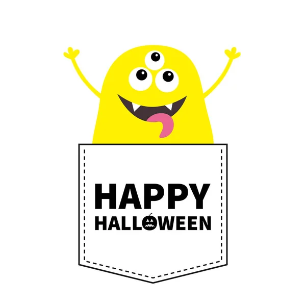 Happy Halloween Yellow Monster Silhouette Pocket Holding Hands Cute Cartoon — Stock Vector