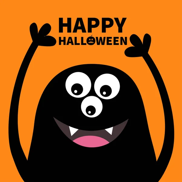 Wesołego Halloween Uśmiechający Się Sylwetka Głowa Potwora Thtee Oczy Zęby — Wektor stockowy