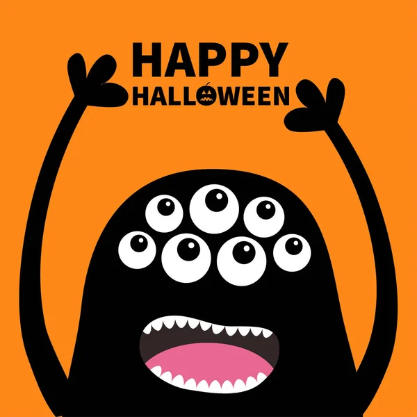 Счастливого Хэллоуина Кричащий Силуэт Головы Монстра Много Глаз Зубов Языка — стоковый вектор