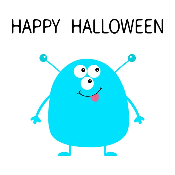 Joyeux Halloween Jolie Icône Monstre Bleu Dessin Animé Personnage Drôle — Image vectorielle