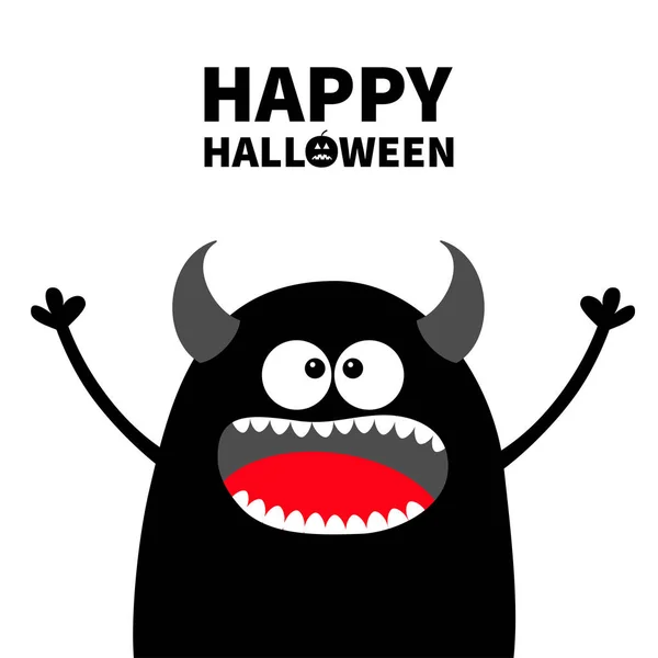 Happy Halloween Cute Black Silhouette Monster Face Cartoon Colorful Scary — Stock Vector