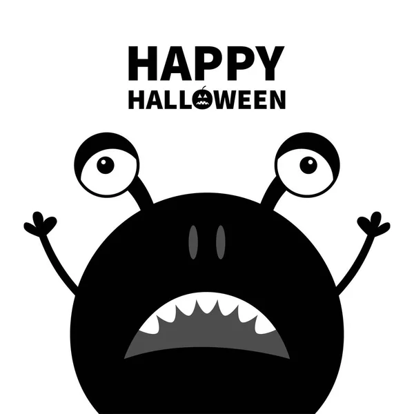 Wesołego Halloween Ładna Sylwetka Czarny Potwór Twarz Ikona Kolorowe Straszny — Wektor stockowy