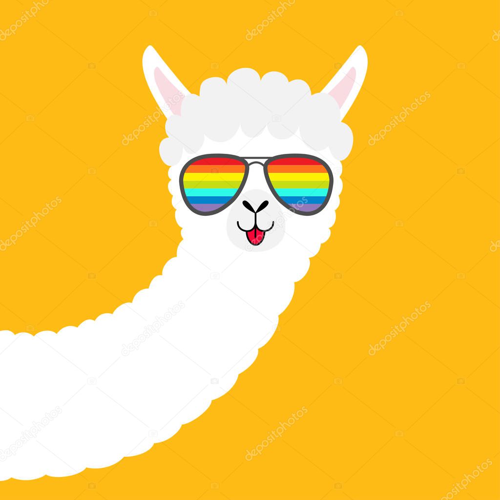 Cara Animal Llama Alpaca Gafas Arco Iris Vector de stock por