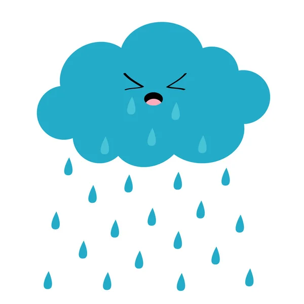 Linda Caricatura Kawaii Llorando Nube Con Gotas Lluvia Triste Cara — Archivo Imágenes Vectoriales