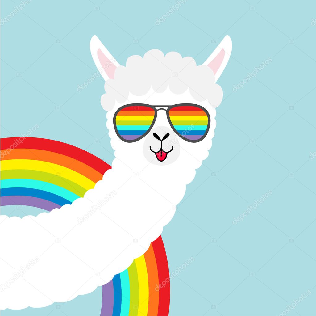 Cara Animal Llama Alpaca Glaseado Arco Iris Lindo Personaje