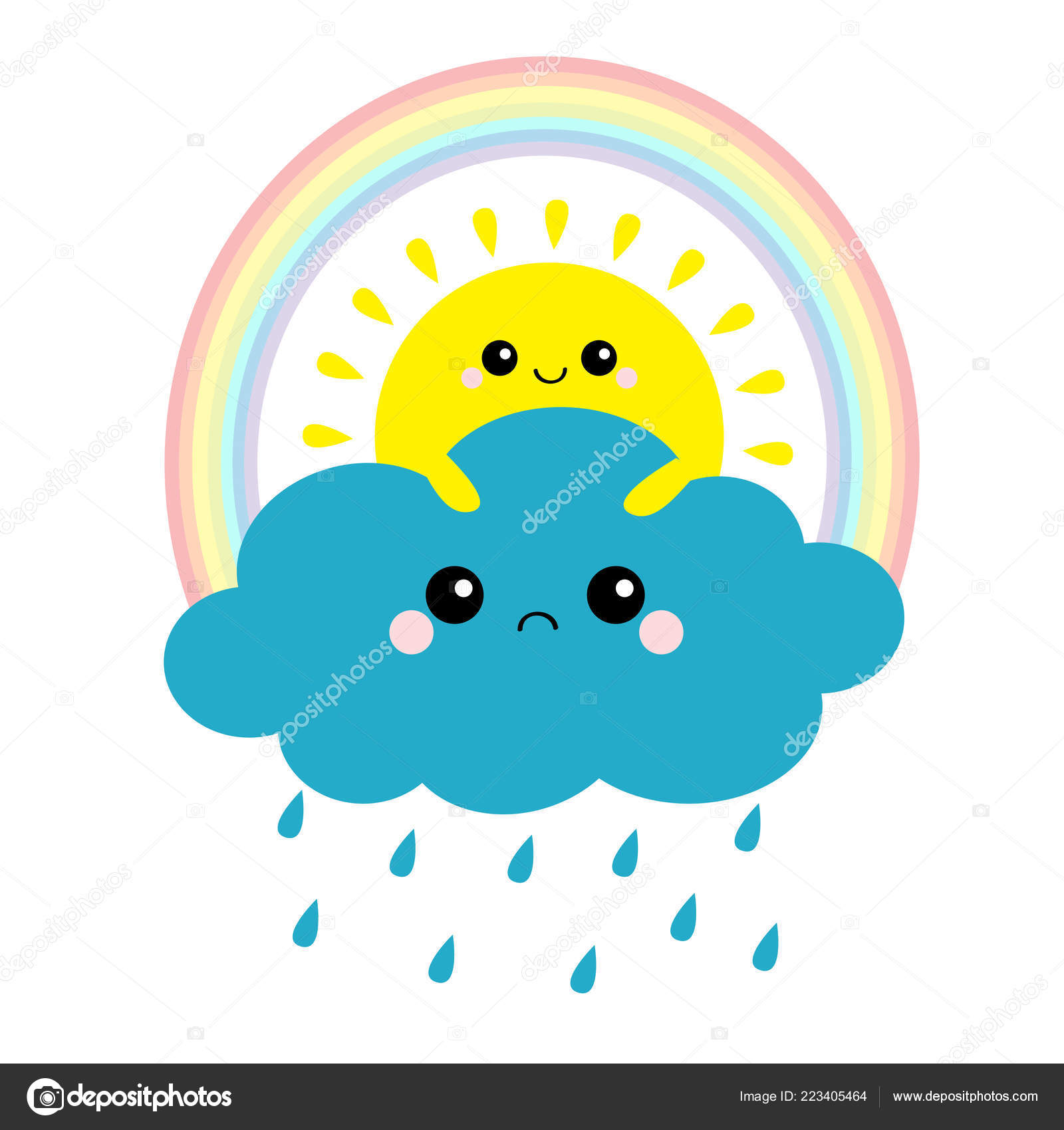 Kawaii guarda-chuva estrela nuvem sol cartoon ilustração vetorial