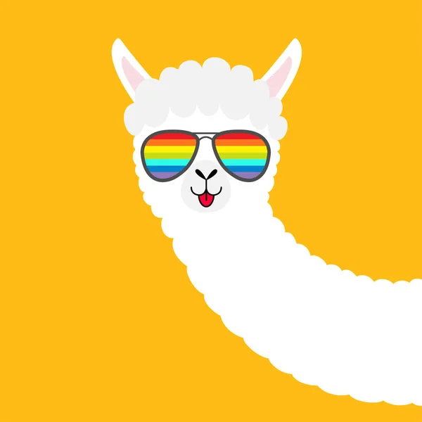 Llama Alpaca Face Animal Arco Íris Glassess Bonito Desenho Animado — Vetor de Stock