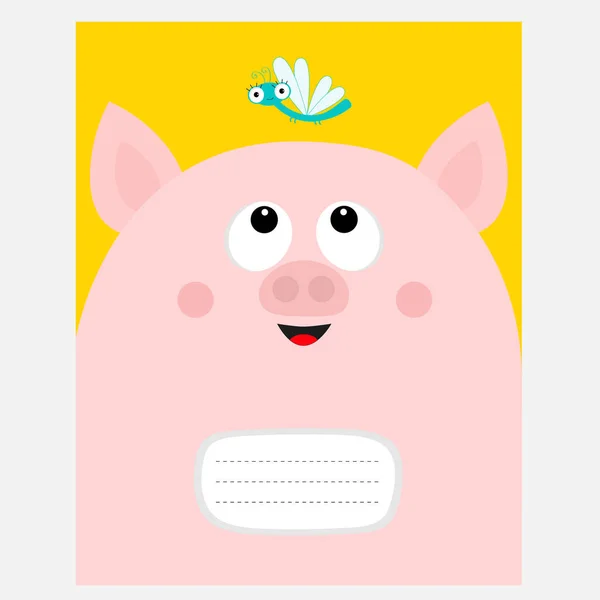 Notebook Cover Composition Book Template Pink Pig Piiggy Piglet Head — Stock Vector