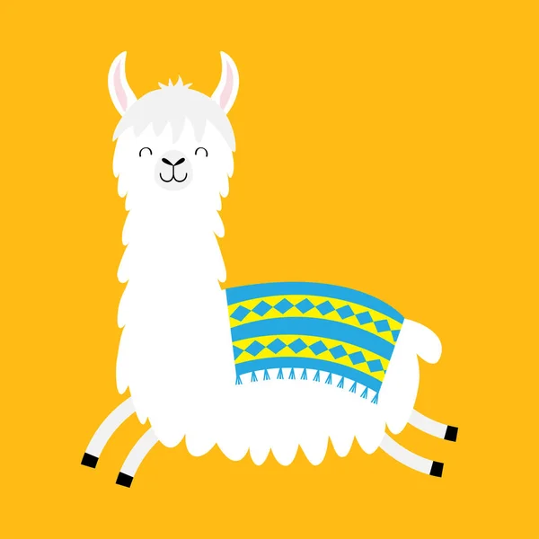 Lama Alpaca Uitgevoerd Springen Schattige Cartoon Funny Kawaii Glimlachend Karakter — Stockvector