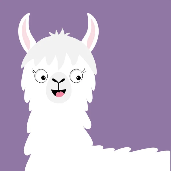 Llama Alpaca Cara Cabeça Feliz Bonito Desenho Animado Engraçado Kawaii — Vetor de Stock