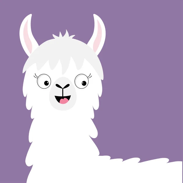 Lama Alpaca Faccia Felice Testa Carino Cartone Animato Divertente Kawaii — Vettoriale Stock