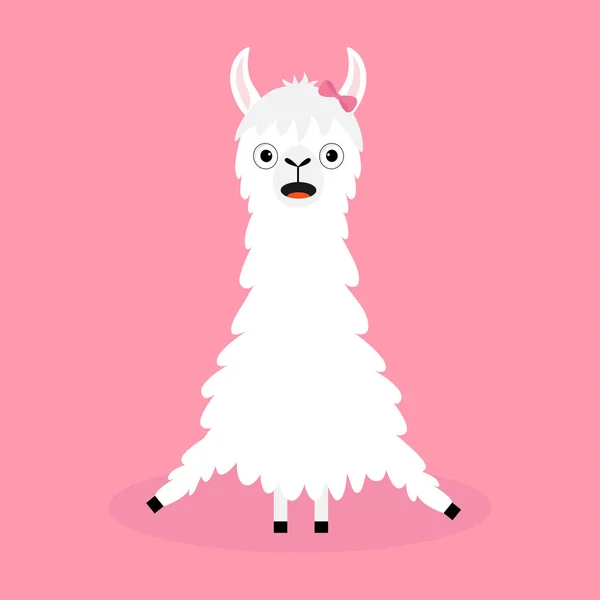 Llama Menina Alpaca Sentado Bonito Desenho Animado Engraçado Kawaii Caráter — Vetor de Stock