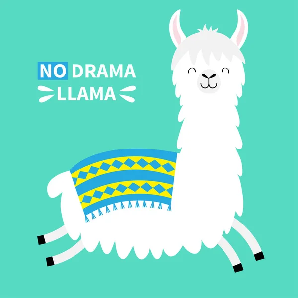 Llama Alpaca Saltando Não Drama Bonito Desenho Animado Engraçado Kawaii — Vetor de Stock