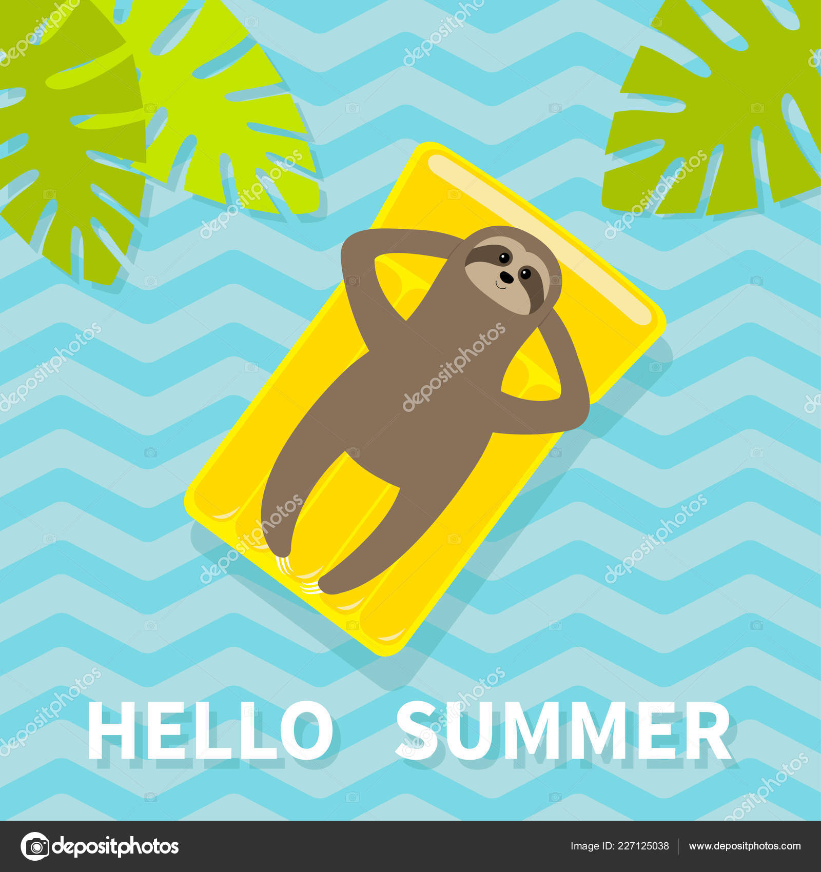 Hello Summer Sloth Floating Yellow Air Pool Water Mattress Top