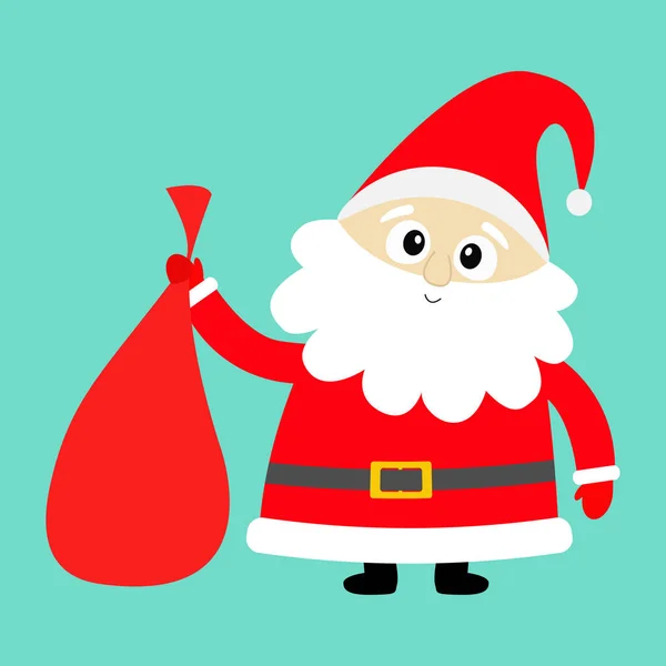 Santa Claus Holding Carrying Sack Gift Bag Red Hat Costume — Stock Vector