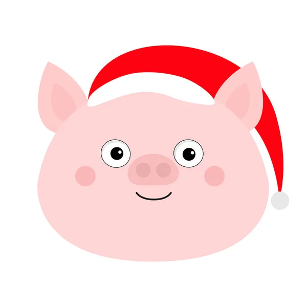 Pig Piglet Face Santa Red Hat Cute Cartoon Funny Baby — Stock Vector