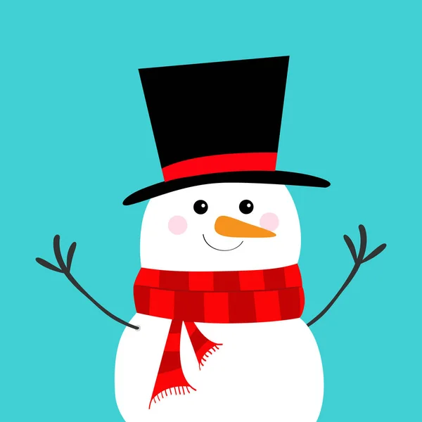 Χιονάνθρωπος Καρότο Μύτη Μαύρο Καπέλο Κόκκινο Μαντήλι Καλά Χριστούγεννα Χαριτωμένα — Διανυσματικό Αρχείο