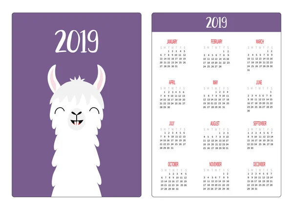 Llama Alpaca Rosto Cabeça Pescoço Dente Sorridente Layout Calendário Bolso —  Vetores de Stock