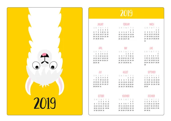 Alpaka Lamas Auf Den Kopf Gestellt Einfaches Taschenkalender Layout 2019 — Stockvektor