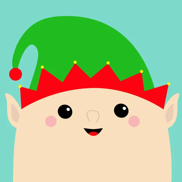 Santa Claus Elf Cara Icono Cabeza Sombrero Verde Feliz Navidad — Archivo Imágenes Vectoriales