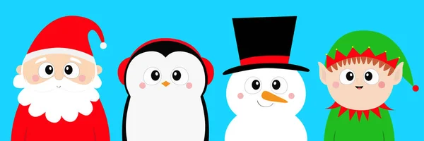 Χιονάνθρωπος Πουλί Πιγκουίνος Ξωτικό Του Santa Claus Στρογγυλό Κεφάλι Αντιμετωπίζουν — Διανυσματικό Αρχείο