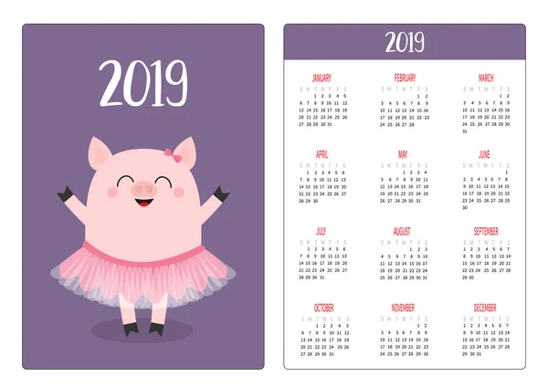 Jolie Ballerine Porcine Danseuse Ballet Mise Page Calendrier Poche Simple — Image vectorielle