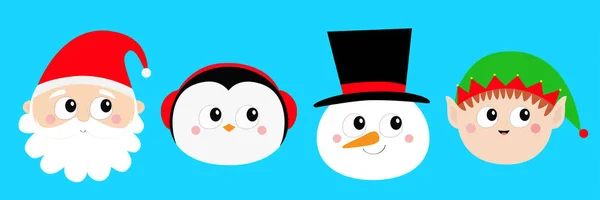 Καλά Χριστούγεννα Νέο Έτος Χιονάνθρωπος Πουλί Πιγκουίνος Ξωτικό Του Santa — Διανυσματικό Αρχείο