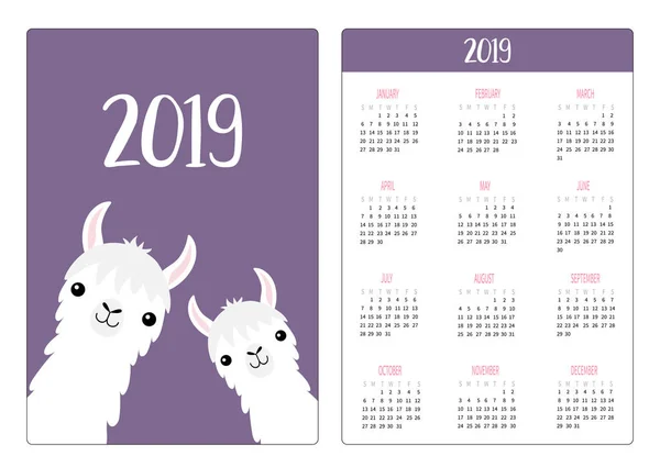 Lama Alpaga Visage Cou Framily Ensemble Mise Page Calendrier Poche — Image vectorielle