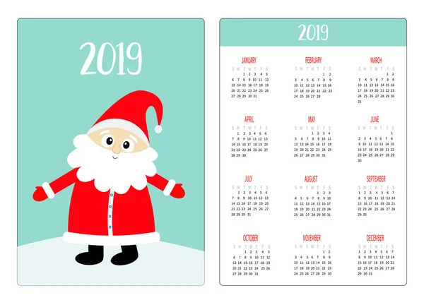 Santa Claus Snow Drift Red Hat Pocket Calendar Layout 2019 — Stock Vector