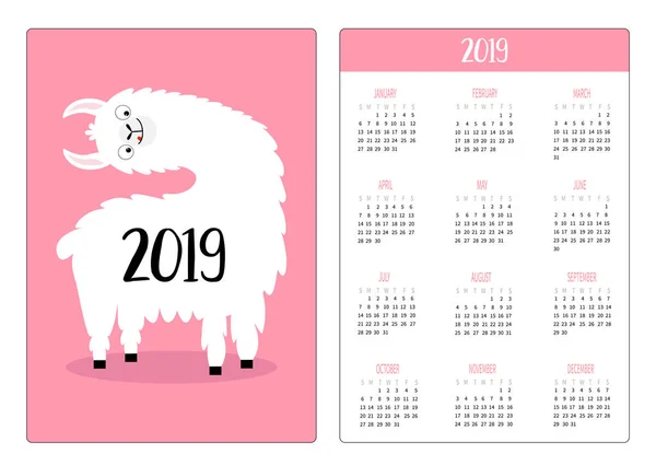 Lamy Alpaca Obrotu Głowy Kieszeń Prosty Kalendarz Układ 2019 Nowy — Wektor stockowy
