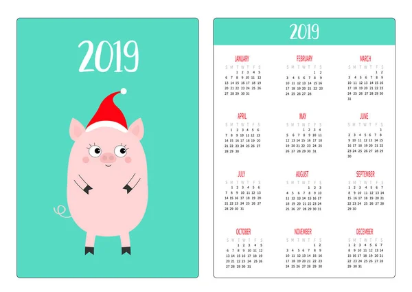 Einfaches Taschenkalender Layout 2019 Neujahr Die Woche Beginnt Sonntag Niedlichen — Stockvektor