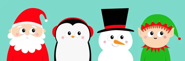 Пінгвін Птах Ельф Санта Клауса Сніговик Круглі Голова Стикаються Набором — стоковий вектор