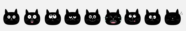 可爱的猫图标集 可爱的卡通片卡瓦伊人物 情感收藏 圆圆的头脸 灰色背景 扁平设计 向量例证 — 图库矢量图片