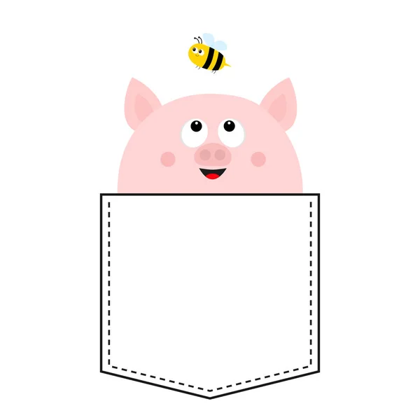 猪脸在口袋里 可爱的卡通动物 小猪小猪性格 短跑线路 白色和黑色 T恤设计 婴儿背景 扁平设计 向量例证 — 图库矢量图片